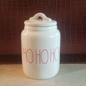Rae Dunn "Ho Ho Ho" White Ceramic Christmas Canister Cookie Jar. Red LL.